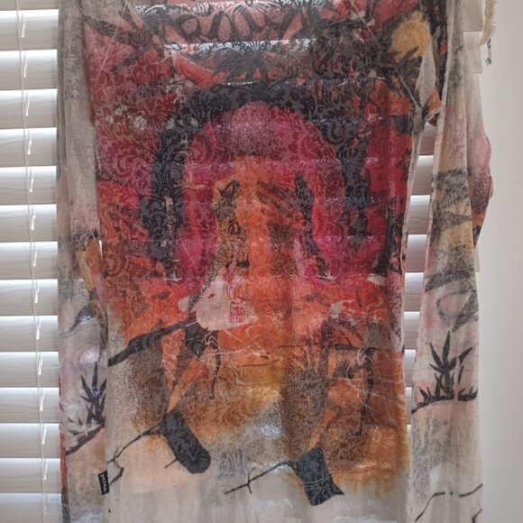 prAna Breathe Long Sleeve Burnout Top Women’s Large Boho Graphic Yoga Shirt USA - Picture 6 of 7